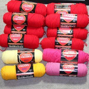 Set of 16 Skeins Red Heart Sport 100% Acrylic Red, White, Pink & Yellow Yarn